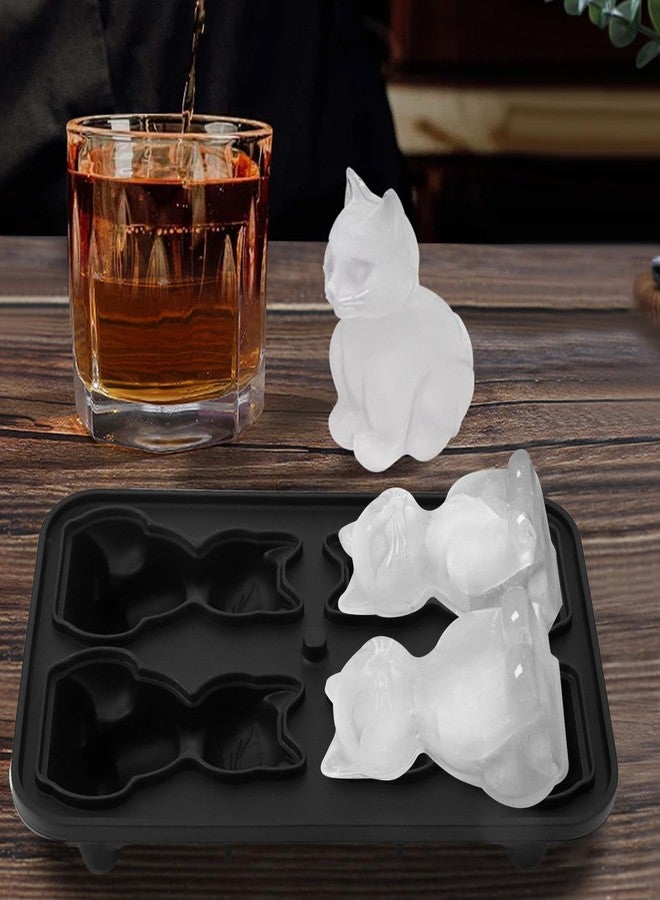 CHEOTIME 2 Pcs 3d Cat Ice Cube Mold, Cat Shaped Silicone Ice Cube Tray With Lid 4 Compartments Cat Shaped Ice Molds, Easy Release, Sturdy Ice Maker For Beverages, Coffee And Cocktails(Grey) - Image 1